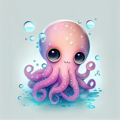 cute pink octopus with big head, big eyes with water bubbles, hand draw Illustration clipart, 4K, extremely detailed