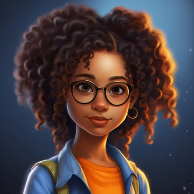 illustration concept of cartoon african girl with glasses clip art, in the style of lilia alvarado, blue, poodlepunk, walt disney, realistic portrait drawings, charming anime characters, 32k uhd