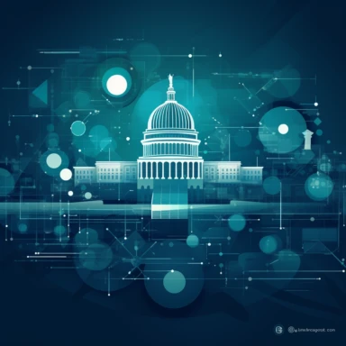 abstract clipart government building, processing online forms, teal and navy background