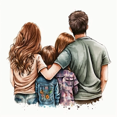 Family clipart, picture from behind, personalized family portrait, sticker