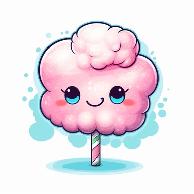 kawaii, cute, cotton candy, vector, detailed, stamp, clip art, white background