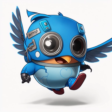 funny cute little bluebird robot superhero flying to save the day meme clipart semi realistic comic style
