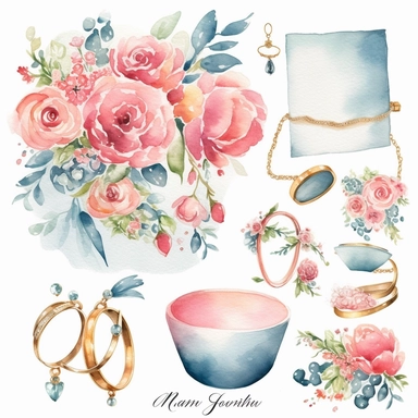 6 watercolor fancy mothers day clipart, isolated on white background,space out--ar3:2--s1000