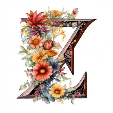 alphabet, letter Z Z Z, floral image, clipart, white background