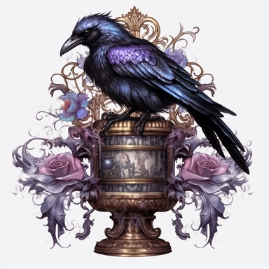 Watercolour dark fantasy black royal gothic deadly nightshade raven stood on dark magic books with deadly nightshade lantern magnificent gothic raven mesmerising compelling features perfect magnificent detailed wings beautiful compelling realistic eyes ultra highly detailed, 18k, sharp focus, bright photo with rich colours digitally enhanced, enhanced graphics, straight, sharp focus, bright lighting, intricate detailed png image ,high definition,300dpi,graphic clipart,computer graphics