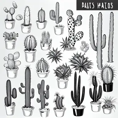 Cactus Plant Patrons Pack | free vector Vectors set, BLACK AND WHITE, clipart graphics,
