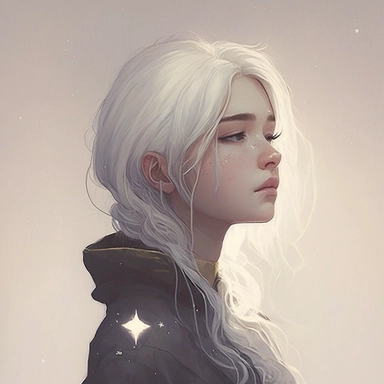 Once upon a time, in a galaxy far away, there lived a girl with white hair and eyes full of stars. She was strong and brave, but she struggled with a deep sadness that weighed heavy on her heart. One day, as she looked up at the vastness of the universe above her, she realized that her sadness was just a small part of something much bigger. She saw the stars shining bright, and she knew that she too had a light within her. With each passing day, the girl fought against her depression, reminding 