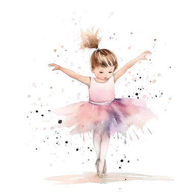 watercolor cute ballerina dancing, clipart, white background, pixar style