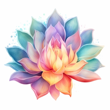 lotus flower, clipart, intense white and deep pastel colors, dnd, watercolor, no background, isolated on a white background, self contained, well defined edges, by amy sol and magali villeneuve and susan bourdet and ross tran, spaced out, glowy, intricate, 8k