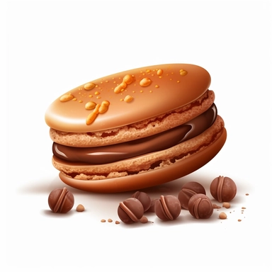 a macaron, a chocolate bar with hazzle nuts, airbrush style, isolate on white background, clipart, vector