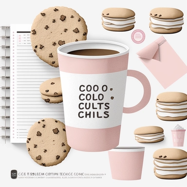 cookie clipart, to do list clipart, planner clipart, stationary, coffee cup, pink and white, c20, no words or letters, no numbers, V5