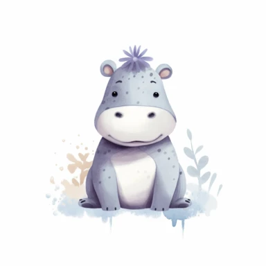 a baby hippo clipart with illustration, full body shot ,8k, style of Bohemian, style of Anna Süßbauer and Jon Klassen,vector, Vector, white background,Solid Background, Sharpness and clarity, masterpiece, trending on Artstation and Dribbble.