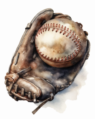 Baseball Glove with ball Vintage Watercolor Clipart, with the ball, highly detailed, white background 8k