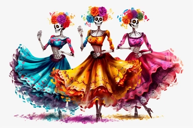 Grupo de Danza y Baile Centeotl, dia de los muertos, dance, colorful, paint, white background, clipart