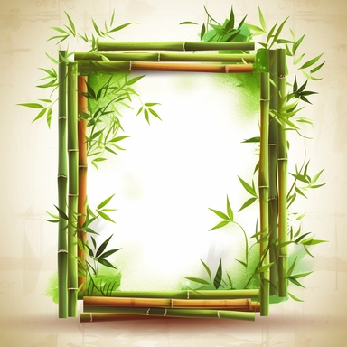 bamboo frame with green leaves and wood bamboo clipart vector, hd illustration, in the style of zhang kechun, uhd image, pictorial harmony, crosshatched shading, large-scale murals, zhichao cai