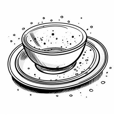 dirty dish, for kids, simple, all black and white for coloring book, isolated, line art, printable outline art, digital art, clip art, only outerlines, black lines,