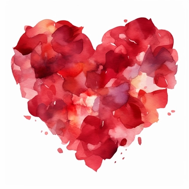 red rose petals shaped heart, watercolor, clipart