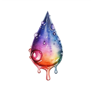 watercolor colorful clipart of a glistening dew drop, hd, on white background