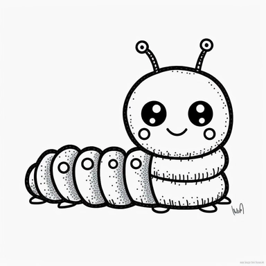 cute cartoon clipart of a caterpillar, coloring book cartoon style vector linear black and white no background