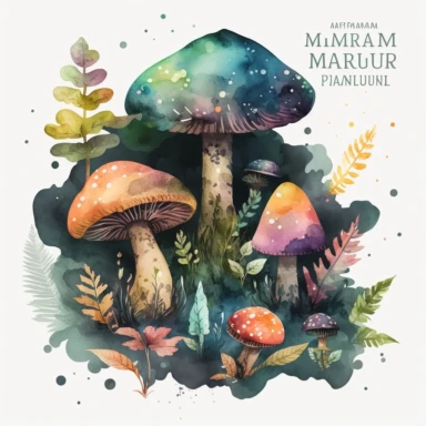 watercolor magic mushroom clipart, dark fantasy, forest