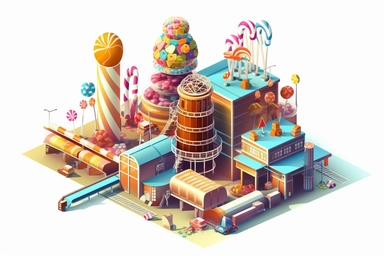 Candy factory, clipart, HD, isolated white background, spaced out