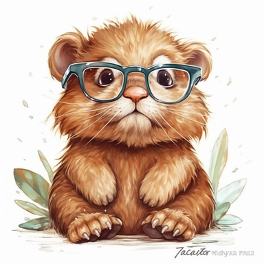 kawaii adorable fantasy beaver wearing cute glasses, nursery art, clipart image, line art image, white background, inspired yoshitaka amanoart, very detailed, 8k