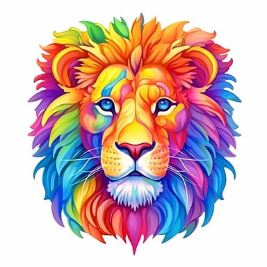 Cute Beautiful Rainbow Lion Pride LGBT Clipart,Cartoon, hyper realistic, intricate detail, illustration style,high solution,on the white background