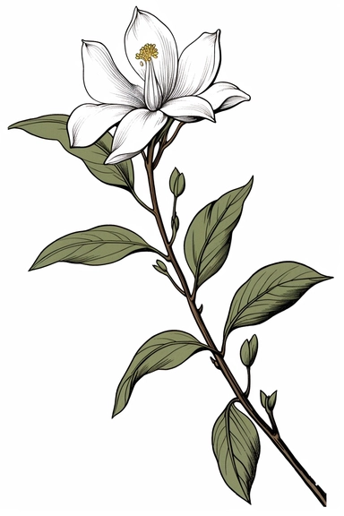 line drawing clipart of a single jasmine in black and white, coloured in