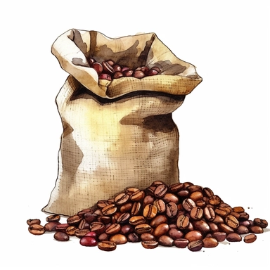 watercolour coffee bag with coffee beans clipart hd white background