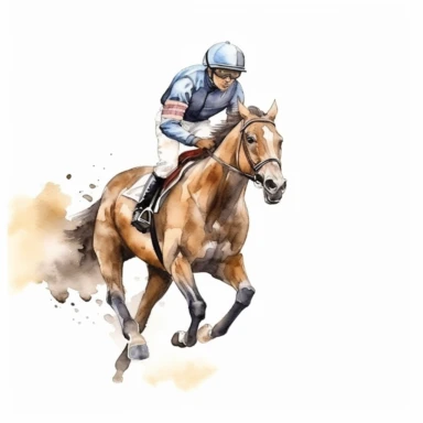 realistic horse racing with jockey watercolor clipart single design, 8k