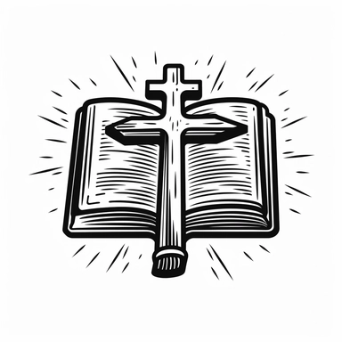 Bible book with a cross on it, Line art style, clipart solid white background