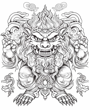 authentic full body mahakala statue fewer details but without any shades and no background, the pattern must not protrude from the image, clipart, black and white, thin continuous lines, musnt fill with black any areas of the pattern coloring pages,