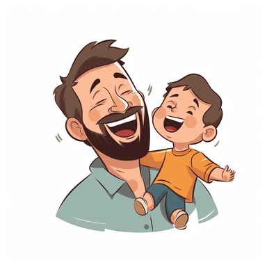 Father and boy playing or laughing together, sticker style vector illustration for t - shirt, clipart, white background