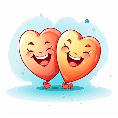 two smiling hearts with arms hugging each other, clipart
