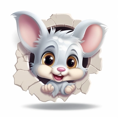 clipart, cute kawaii mouse sticking his head out of a hole in the wall, isolated on a white background, cartoon style, chibi style, vector, 3D, no shadows