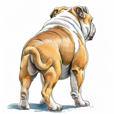 bulldog back view standing clipart on a white background