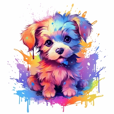drawing, line out, vector, one cute fluffy puppy, ((white background)), artstation, splash style of colorful paint, contour, hyperdetailed intricately detailed, unreal engine, fantastical, intricate detail, splash screen, complementary colors, fantasy concept art, 8k resolution, deviantart masterpiece, oil painting, heavy strokes, paint dripping, splash arts, kids story book style, muted colors, watercolor style clipart