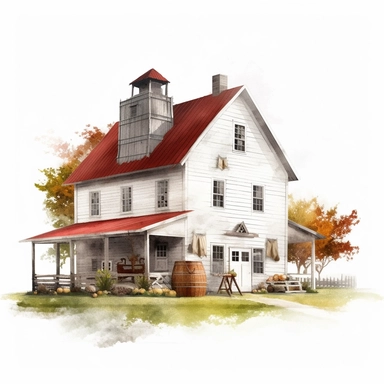 farm house photorealistic clipart,on white background with margins