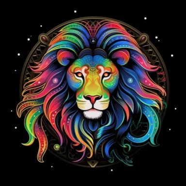 Leo zodiac sign, celestial rainbow color clipart, black background 250