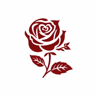 red rose flower silhouette vector flat simple identification symbol white backround white background minimalistic clipart png svg