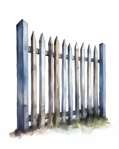 detailed watercolor concrete fencing, wide angle, long shot, realistic, isolated on white background, clipart