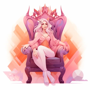 boss lady clipart fashion illustration sitting in a throne pastel pink purple orange gradient glam outfit