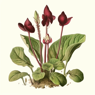 clipart, vintage wild ginger (Asarum canadense)botanical illustration, from forests of Eastern North American