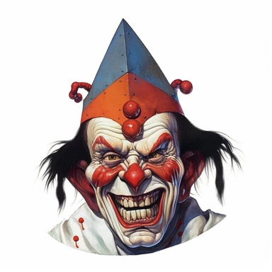 evil clown clipart, white border, Gregoire Guillemin, Frank Frazetta, gerald brom, white background