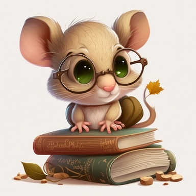 mouse bookworm, cute, clipart