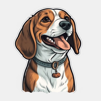 cute Beagle, happy and smiling, bold line, clipart, sticker, white background, no shadow, 8k detail