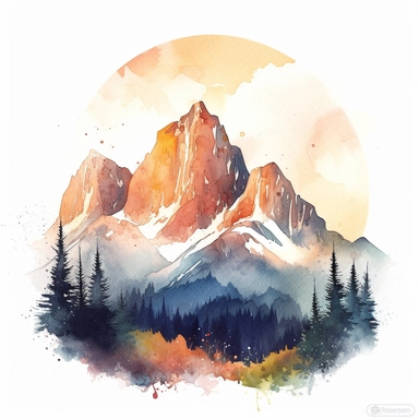 clipart of three sisters mountain Scene Canada, romantic atmosphere, white background, watercolour illustration style, dreamy, 8k, intricate, detailed, 8k no watermark