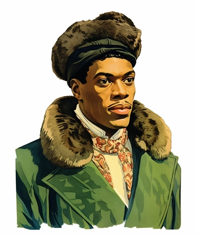 Vintage 1920 Portrait of a black Gentelman in a Ushanka Hat Illustration , Chromolithograph, Die Cut, 1920s Illustration, Vintage, Chromolithograph, Colorful, Antique, Ephemera, Clipart, 8k, Isolated on white