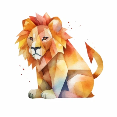 Watercolor, clip art, lion, for kids, no text, white background, [origami]