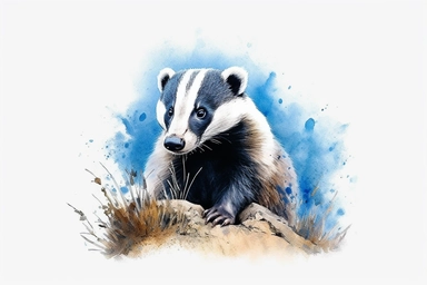Watercolor, Badger Mammal, clipart, hd, on a white background, spaced out